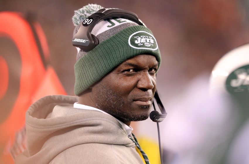 Nov 27, 2016; East Rutherford, NJ, USA; New York Jets head coach Todd Bowles coaches against the New England Patriots during the fourth quarter at MetLife Stadium. Mandatory Credit: Brad Penner-USA TODAY Sports