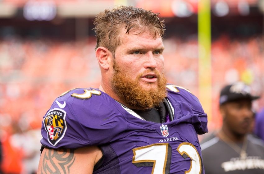 Sep 18, 2016; Cleveland, OH, USA; Baltimore Ravens guard Marshal Yanda (73) walks off the field following the game against the Cleveland Browns at FirstEnergy Stadium. The Ravens defeated the Browns 25-20. Mandatory Credit: Scott R. Galvin-USA TODAY Sports