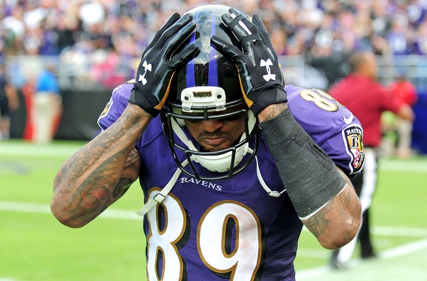 Oct 2, 2016; Baltimore, MD, USA; Baltimore Ravens wide receiver Steve Smith, Sr. (89) reacts after scoring a touchdown in the fourth quarter against the Oakland Raiders at M&T Bank Stadium. Mandatory Credit: Evan Habeeb-USA TODAY Sports