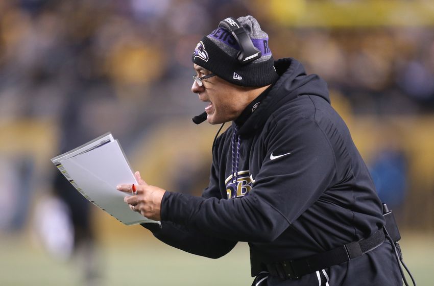 Dec 25, 2016; Pittsburgh, PA, USA; Baltimore Ravens offensive line coach Juan Castillo reacts on the sidelines against the Pittsburgh Steelers during the fourth quarter at Heinz Field. The Steelers won 31-27. Mandatory Credit: Charles LeClaire-USA TODAY Sports