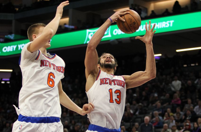 Dec 9, 2016; Sacramento, CA, USA; New York Knicks center Joakim Noah (13) rebounds the ball against the Sacramento Kings during the second half at Golden 1 Center. The Knicks defeated the Kings 103-100. Mandatory Credit: Sergio Estrada-USA TODAY Sports
