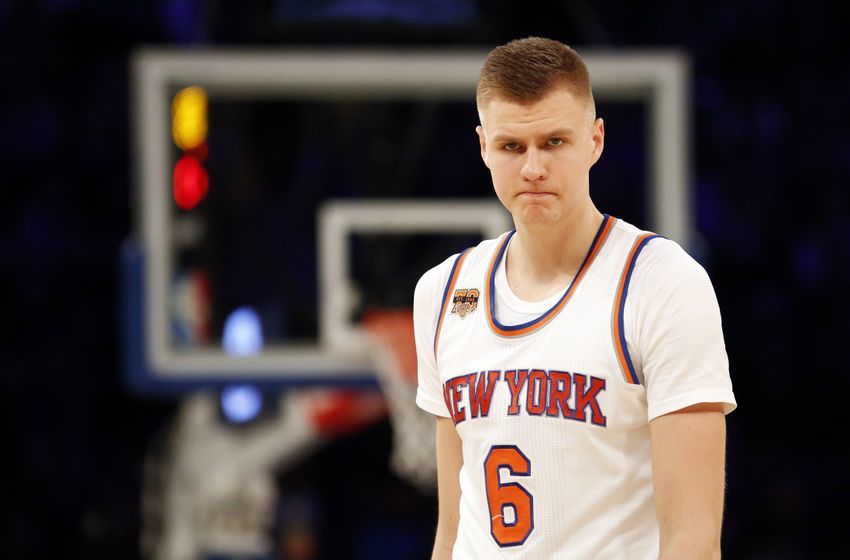 Dec 20, 2016; New York, NY, USA; New York Knicks forward Kristaps Porzingis (6) during a break in action in the second half against the Indiana Pacers at Madison Square Garden. Mandatory Credit: Adam Hunger-USA TODAY Sports