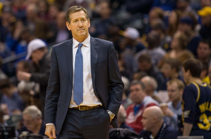 Jan 7, 2017; Indianapolis, IN, USA; New York Knicks head coach Jeff Hornacek on the sideline reacting to a foul in the second half of the game against the Indiana Pacers at Bankers Life Fieldhouse. The Indiana Pacers beat the New York Knicks 123-109.Mandatory Credit: Trevor Ruszkowski-USA TODAY Sports