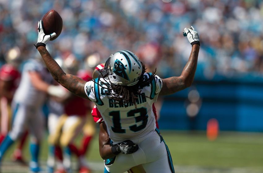 Sep 18, 2016; Charlotte, NC, USA; Carolina Panthers wide receiver Kelvin Benjamin (13) catches a pass during the third quarter against the San Francisco 49ers at Bank of America Stadium. Mandatory Credit: Jeremy Brevard-USA TODAY Sports
