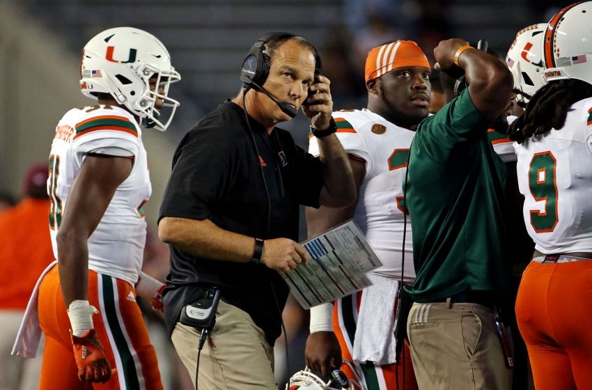 Oct 20, 2016; Blacksburg, VA, USA; Miami Hurricanes head coach Mark Richt during the third quarter against the Virginia Tech Hokies at Lane Stadium. Mandatory Credit: Peter Casey-USA TODAY Sports