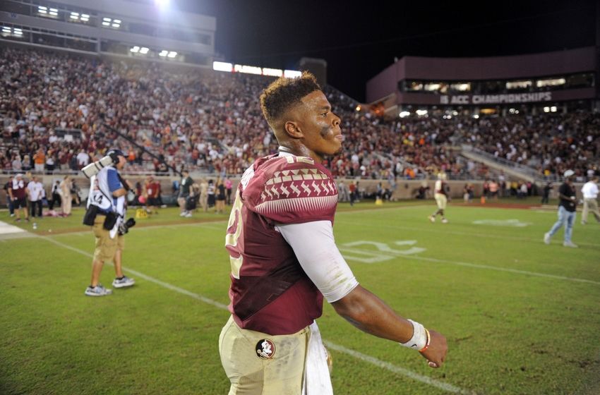 Oct 29, 2016; Tallahassee, FL, USA; Florida State Seminoles quarterback Deondre Francois (12) walks off the field after the loss to the Clemson Tigers at Doak Campbell Stadium. Mandatory Credit: Melina Vastola-USA TODAY Sports