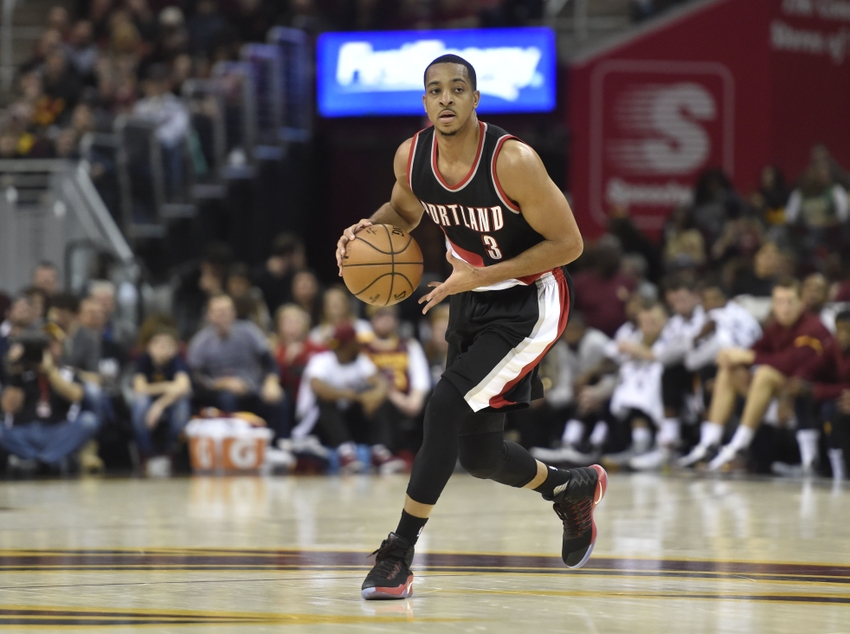 Nov 23, 2016; Cleveland, OH, USA; Portland Trail Blazers guard C.J. McCollum (3) controls the ball in the first quarter against the Cleveland Cavaliers at Quicken Loans Arena. Mandatory Credit: David Richard-USA TODAY Sports