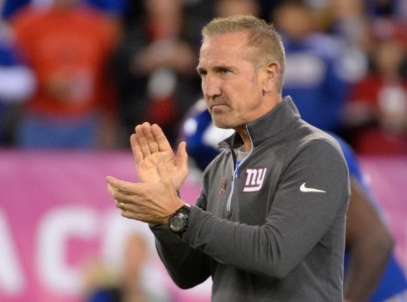 Oct 11, 2015; East Rutherford, NJ, USA; Giants Defensive coordinator Steve Spagnuolo looks on prior to the game against the San Francisco 49ers at MetLife Stadium. Mandatory Credit: Robert Deutsch-USA TODAY Sports