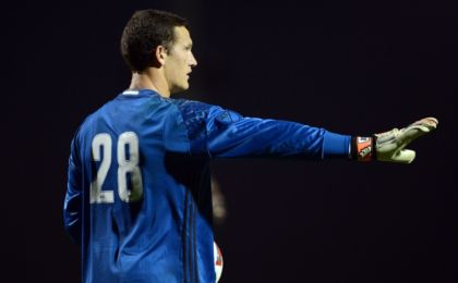 Feb 17, 2016; Tucson, AZ, USA; Swope Park Rangers goalkeeper Zac Lubin (28) directs traffic against the Colorado Rapids during the second half at Kino North Stadium. The Rangers won 3-1. Mandatory Credit: Joe Camporeale-USA TODAY Sports