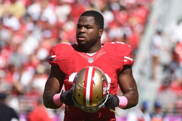 October 5, 2014; Santa Clara, CA, USA; San Francisco 49ers running back Carlos Hyde (28) during the first quarter against the Kansas City Chiefs at Levi's Stadium. Mandatory Credit: Kyle Terada-USA TODAY Sports