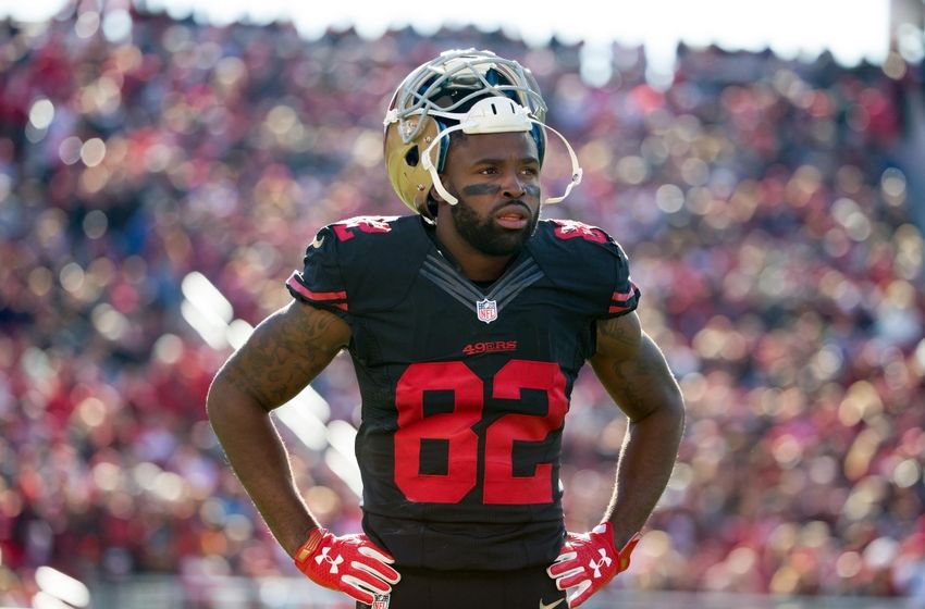 Nov 29, 2015; Santa Clara, CA, USA; San Francisco 49ers wide receiver Torrey Smith (82) during a player injury against the Arizona Cardinals during the first quarter at Levi's Stadium. Mandatory Credit: Kelley L Cox-USA TODAY Sports