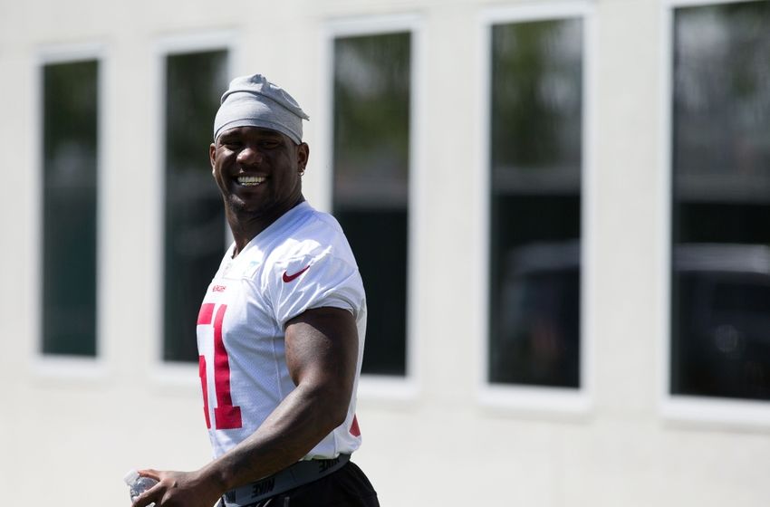 Jun 8, 2016; Santa Clara, CA, USA; San Francisco 49ers inside linebacker Gerald Hodges (51) walks onto the practice field during minicamp at the San Francisco 49ers Practice Facility. Mandatory Credit: Kelley L Cox-USA TODAY Sports