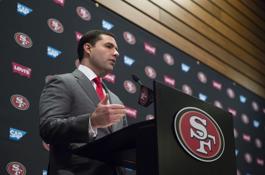 January 20, 2016; Santa Clara, CA, USA; San Francisco 49ers chief executive officer Jed York addresses the media in a press conference after naming Chip Kelly (not pictured) as the new head coach for the 49ers at Levi's Stadium Auditorium. Mandatory Credit: Kyle Terada-USA TODAY Sports