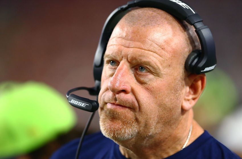 Jan 3, 2016; Glendale, AZ, USA; Seattle Seahawks offensive line coach Tom Cable against the Arizona Cardinals at University of Phoenix Stadium. Mandatory Credit: Mark J. Rebilas-USA TODAY Sports