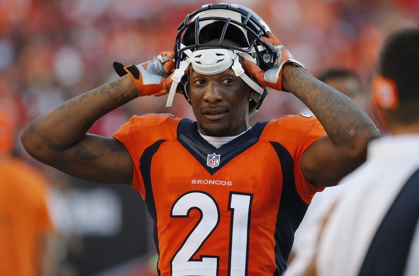 Oct 2, 2016; Tampa, FL, USA; Denver Broncos cornerback Aqib Talib (21) looks on during the second half against the Tampa Bay Buccaneers at Raymond James Stadium. Mandatory Credit: Kim Klement-USA TODAY Sports
