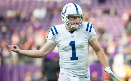 Dec 18, 2016; Minneapolis, MN, USA; Indianapolis Colts punter Pat McAfee (1) against the Minnesota Vikings at U.S. Bank Stadium. The Colts defeated the Vikings 34-6. Mandatory Credit: Brace Hemmelgarn-USA TODAY Sports