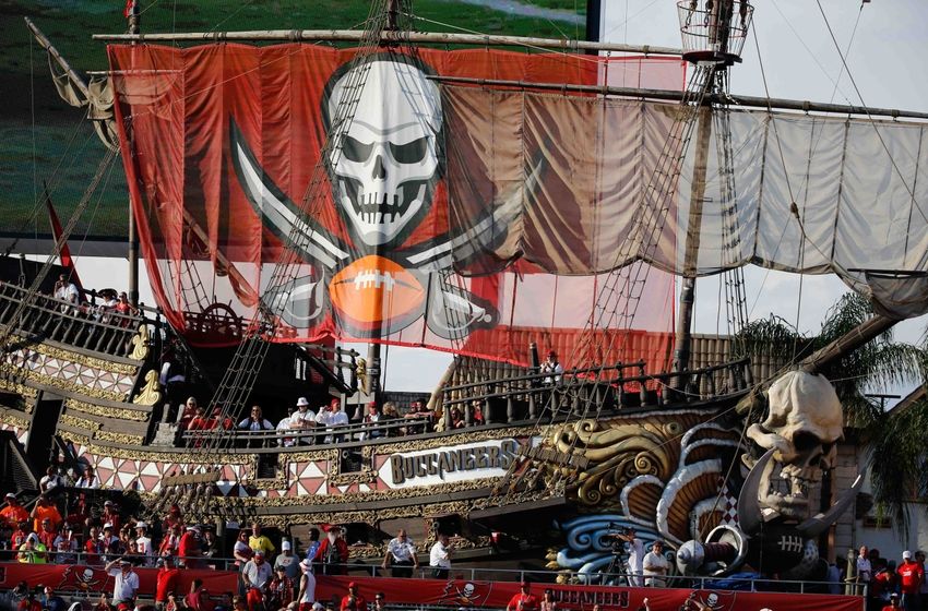 Sep 25, 2016; Tampa, FL, USA; Tampa Bay Buccaneers pirate ship in the end zone against the Los Angeles Rams during the second half at Raymond James Stadium. Mandatory Credit: Kim Klement-USA TODAY Sports