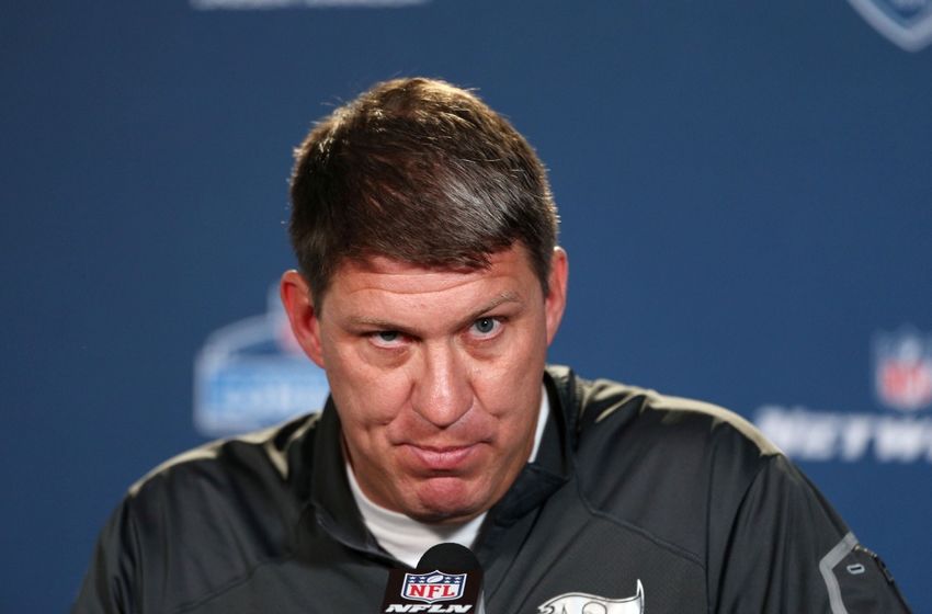Feb 18, 2015; Indianapolis, IN, USA; Tampa Bay Buccaneers general manager Jason Licht speaks at a press conference during the 2015 NFL Combine at Lucas Oil Stadium. Mandatory Credit: Brian Spurlock-USA TODAY Sports