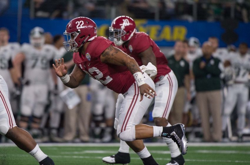 Alabama Crimson Tide linebacker Ryan Anderson (22) during the game against the Michigan State Spartans in the 2015 Cotton Bowl at AT&T Stadium. Mandatory Credit: Jerome Miron-USA TODAY Sports
