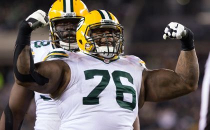 Nov 28, 2016; Philadelphia, PA, USA; Green Bay Packers defensive end Mike Daniels (76) reacts after his sack on Philadelphia Eagles quarterback Carson Wentz (not pictured) during the second quarter at Lincoln Financial Field. Mandatory Credit: Bill Streicher-USA TODAY Sports