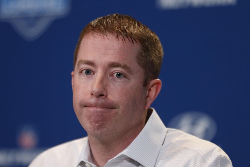 Feb 24, 2016; Indianapolis, IN, USA; Detroit Lions general manager Bob Quinn speaks to the media during the 2016 NFL Scouting Combine at Lucas Oil Stadium. Mandatory Credit: Brian Spurlock-USA TODAY Sports