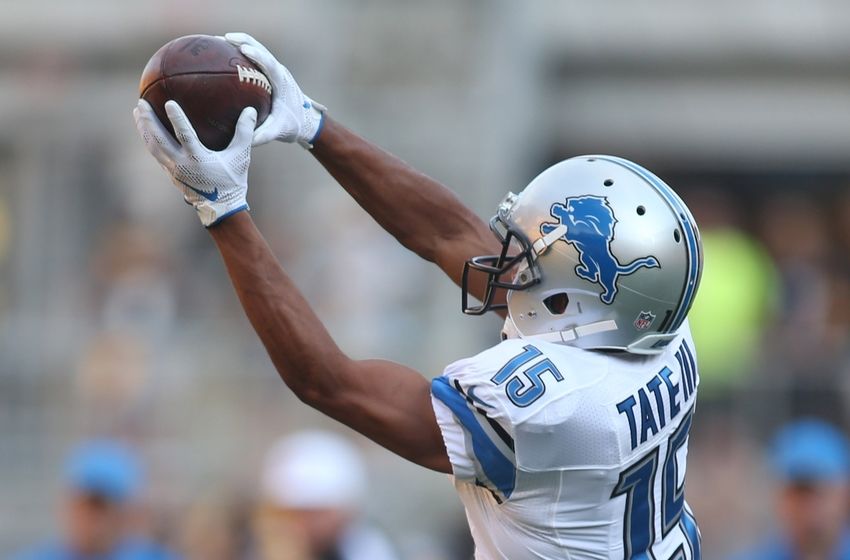 Aug 12, 2016; Pittsburgh, PA, USA; Detroit Lions wide receiver Golden Tate (15) warms-up before playing the Pittsburgh Steelers at Heinz Field. The Lions won 30-17. Mandatory Credit: Charles LeClaire-USA TODAY Sports