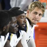 Aug 20, 2016; Los Angeles, CA, USA; Los Angeles Rams quarterback Jared Goff (16) looks on during the fourth quarter against the Kansas City Chiefs at Los Angeles Memorial Coliseum. Mandatory Credit: Richard Mackson-USA TODAY Sports