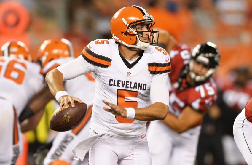 Aug 18, 2016; Cleveland, OH, USA; Cleveland Browns quarterback Cody Kessler (5) during the second half at FirstEnergy Stadium, the Atlanta Falcons defeated the Cleveland Browns 24-13. Mandatory Credit: Ken Blaze-USA TODAY Sports