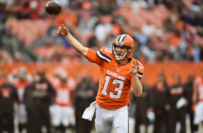 Oct 30, 2016; Cleveland, OH, USA; Cleveland Browns quarterback Josh McCown (13) throws a pass during the first quarter against the New York Jets at FirstEnergy Stadium. Mandatory Credit: Ken Blaze-USA TODAY Sports