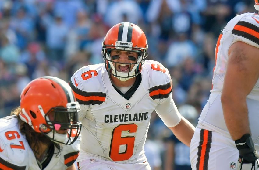 Oct 16, 2016; Nashville, TN, USA; Cleveland Browns quarterback Cody Kessler (6) makes the call front he line against the Tennessee Titans during the second half at Nissan Stadium. Tennessee won 28-26. Mandatory Credit: Jim Brown-USA TODAY Sports