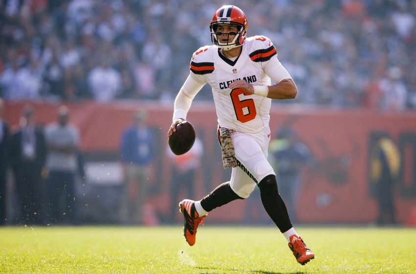 Nov 6, 2016; Cleveland, OH, USA; Cleveland Browns quarterback Cody Kessler (6) runs the ball while looking for a receiver during the first quarter against the Dallas Cowboys at FirstEnergy Stadium. Mandatory Credit: Scott R. Galvin-USA TODAY Sports