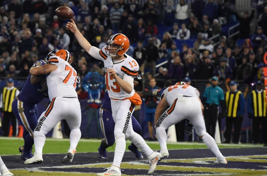 Nov 10, 2016; Baltimore, MD, USA; Cleveland Browns quarterback Josh McCown (13) throws throws during the fourth quarter against the Baltimore Ravens at M&T Bank Stadium. Baltimore Ravens defeated Cleveland Browns 28-7. Mandatory Credit: Tommy Gilligan-USA TODAY Sports
