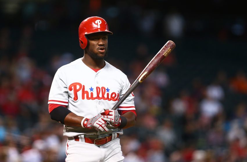 Jun 29, 2016; Phoenix, AZ, USA; Philadelphia Phillies outfielder Odubel Herrera against the Arizona Diamondbacks at Chase Field. Mandatory Credit: Mark J. Rebilas-USA TODAY Sports