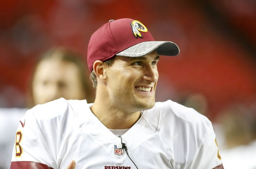 Aug 11, 2016; Atlanta, GA, USA; Washington Redskins quarterback Kirk Cousins (8) on the sidelines against the Atlanta Falcons in the fourth quarter at the Georgia Dome. The Falcons defeated the Redskins 23-17. Mandatory Credit: Brett Davis-USA TODAY Sports