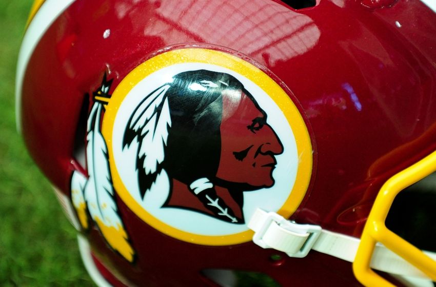 Oct 12, 2014; Glendale, AZ, USA; Detail view of the Washington Redskins logo during the second half against the Arizona Cardinals at University of Phoenix Stadium. Mandatory Credit: Matt Kartozian-USA TODAY Sports