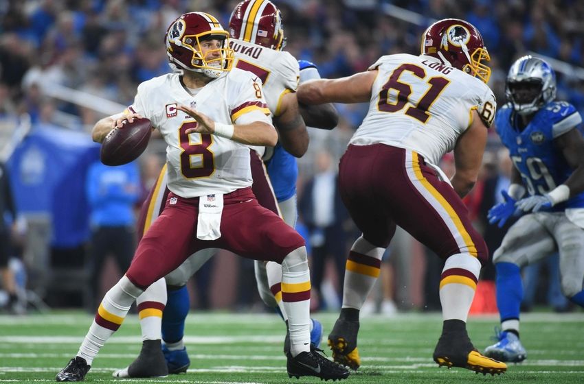 Oct 23, 2016; Detroit, MI, USA; Washington Redskins quarterback Kirk Cousins (8) drops back to pass during the fourth quarter against the Detroit Lions at Ford Field. Detroit won 20-17. Mandatory Credit: Tim Fuller-USA TODAY Sports