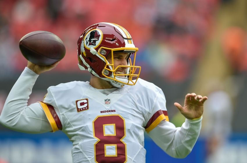 Oct 30, 2016; London, ENG; Washington Redskins quarterback Kirk Cousins (8) warms up before the game between the Cincinnati Bengals and the Washington Redskins at Wembley Stadium. Mandatory Credit: Steve Flynn-USA TODAY Sports