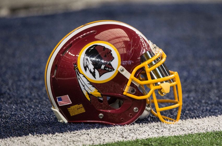 Jan 3, 2016; Arlington, TX, USA; A view of a Washington Redskins helmet and logo before the game between the Dallas Cowboys and the Washington Redskins at AT&T Stadium. The Redskins defeat the Cowboys 34-23. Mandatory Credit: Jerome Miron-USA TODAY Sports