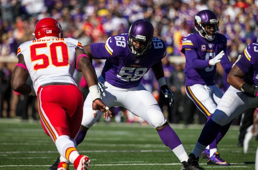 Oct 18, 2015; Minneapolis, MN, USA; Minnesota Vikings offensive lineman T.J. Clemmings (68) against the Kansas City Chiefs at TCF Bank Stadium. The Vikings defeated the Chiefs 16-10. Mandatory Credit: Brace Hemmelgarn-USA TODAY Sports