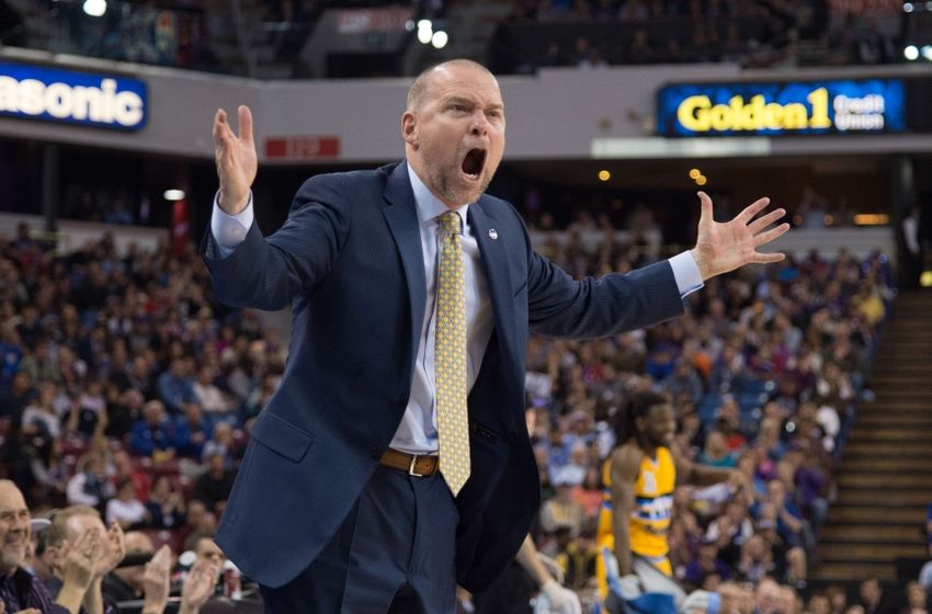 February 19, 2016; Sacramento, CA, USA; Denver Nuggets head coach Michael Malone reacts during the second quarter against the Sacramento Kings at Sleep Train Arena. The Kings defeated the Nuggets 116-110. Mandatory Credit: Kyle Terada-USA TODAY Sports
