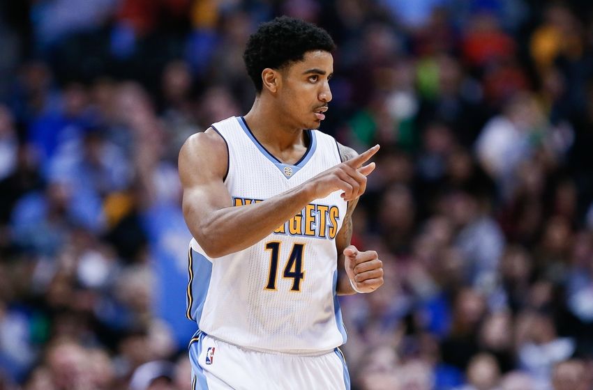 Mar 28, 2016; Denver, CO, USA; Denver Nuggets guard Gary Harris (14) in the third quarter against the Dallas Mavericks at the Pepsi Center. The Mavericks defeated the Nuggets 97-88. Mandatory Credit: Isaiah J. Downing-USA TODAY Sports