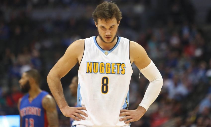 Nov 12, 2016; Denver, CO, USA; Denver Nuggets forward Danilo Gallinari (8) reacts during the second half against the Detroit Pistons at Pepsi Center. The Pistons won 106-95. Mandatory Credit: Chris Humphreys-USA TODAY Sports