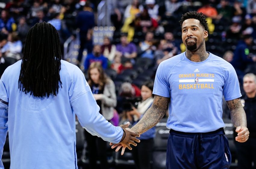 Nov 22, 2016; Denver, CO, USA; Denver Nuggets forward Wilson Chandler (R) and forward Kenneth Faried (L) before the game against the Chicago Bulls at the Pepsi Center. Mandatory Credit: Isaiah J. Downing-USA TODAY Sports