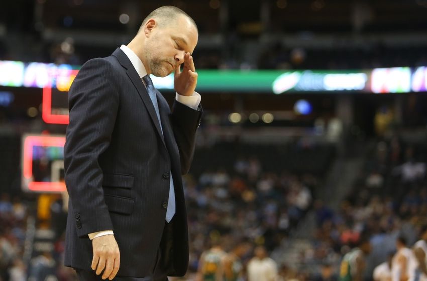 Nov 20, 2016; Denver, CO, USA; Denver Nuggets head coach Michael Malone during the game against the Utah Jazz at Pepsi Center. The Nuggets won 105-91. Mandatory Credit: Chris Humphreys-USA TODAY Sports