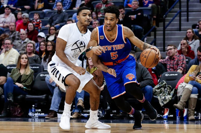 Dec 17, 2016; Denver, CO, USA; Denver Nuggets guard Gary Harris (14) defends New York Knicks guard Courtney Lee (5) in the fourth quarter at the Pepsi Center. The Nuggets won 127-114. Mandatory Credit: Isaiah J. Downing-USA TODAY Sports