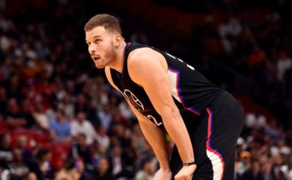 Dec 16, 2016; Miami, FL, USA; Los Angeles Clippers forward Blake Griffin (32) rests during the first half against the Miami Heat at American Airlines Arena. Mandatory Credit: Steve Mitchell-USA TODAY Sports