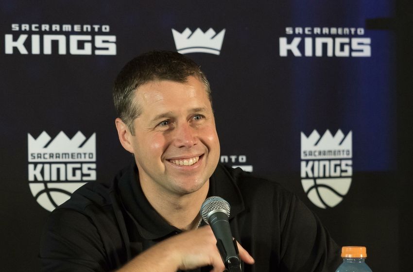 May 10, 2016; Sacramento, CA, USA; Sacramento Kings head coach Dave Joerger smiles during a press conference at the Sacramento Kings XC (Experience Center). Mandatory Credit: Kelley L Cox-USA TODAY Sports