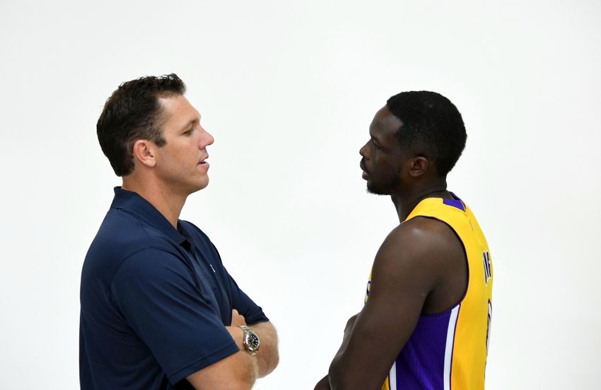 Sep 26, 2016; Los Angeles, CA, USA; Los Angeles Lakers coach <a rel=