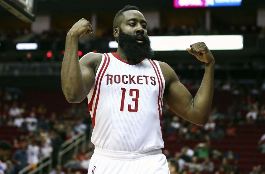 Oct 4, 2016; Houston, TX, USA; Houston Rockets guard James Harden (13) reacts after a play during the second quarter against the New York Knicks at Toyota Center. Mandatory Credit: Troy Taormina-USA TODAY Sports