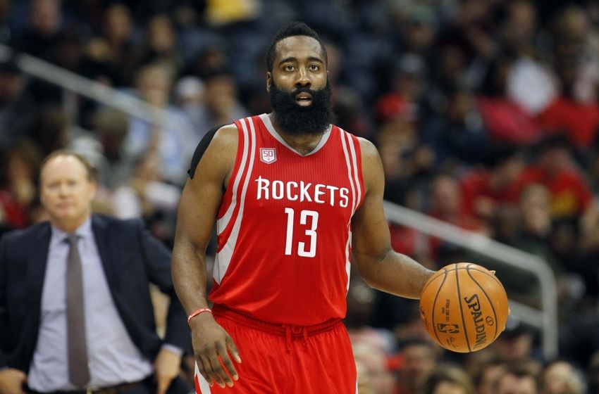 Nov 5, 2016; Atlanta, GA, USA; Houston Rockets guard James Harden (13) dribbles against the Atlanta Hawks in the first quarter at Philips Arena. Mandatory Credit: Brett Davis-USA TODAY Sports